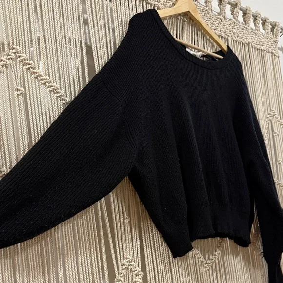 Zara Black Crew Neck Women's Sweater with Tie Back Collar - Picture 7 of 8